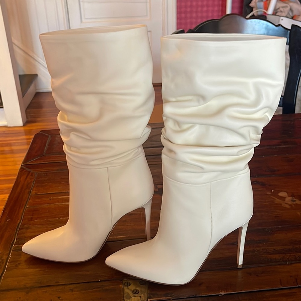 New Paris Texas cream color leather boots size 36.5. Sz 6.5. 4 inch heel